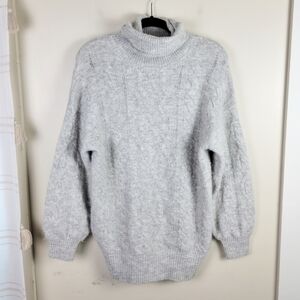 Aritzia Wilfred Free Solid Grey Cable Knit Turtleneck Wool Blend Sweater Top